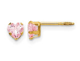 4mm Heart Shaped Pink Cubic Zirconia Solitaire Stud Earrings in 14K Yellow Gold